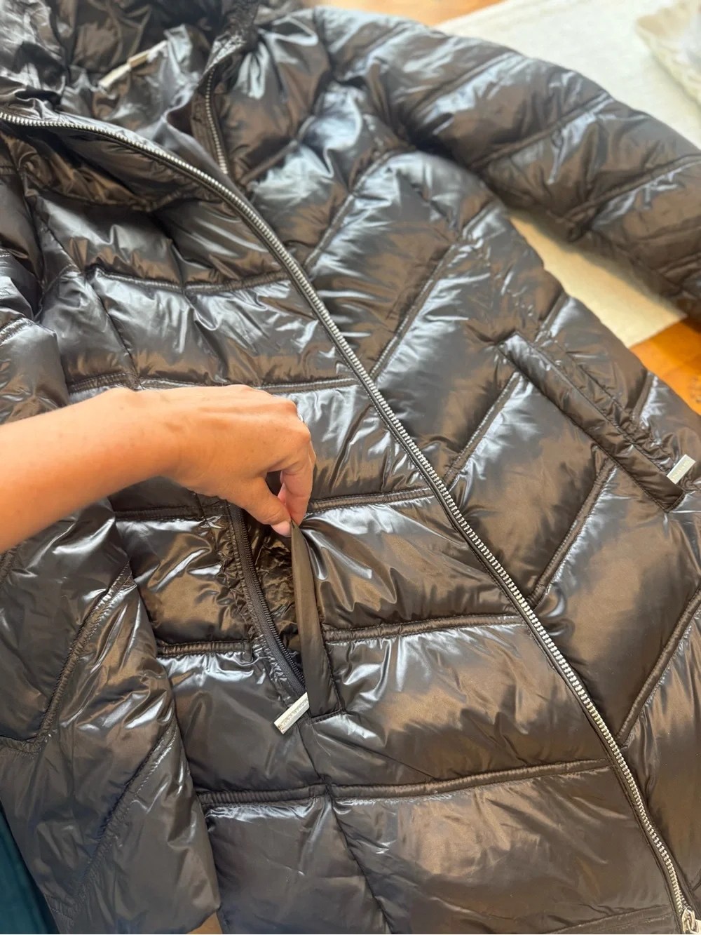 Michael Kors Charcoal Long Quilted Puffer Coat with Faux Fur Hood Nordstrom